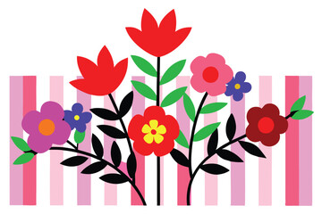 Colorful floral bouquet illustration in modern flat design, perfect for packaging, decoration, and creative projects. Vibrant and trendy art for versatile design needs.