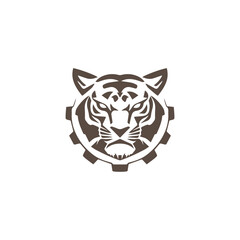 Obraz premium Simple Creative Minimalist Tiger Head with Gear icon Logo Design