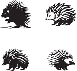Black Porcupine silhouette design icon logo vector set illustration isolated on white background