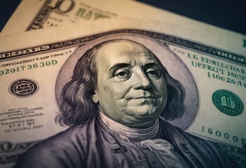 Closeup of a ten dollar bill featuring Benjamin Franklin