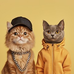 Stylish cats in urban fashion attire.