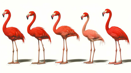 Obraz premium Cutout of a set of elegant pink flamingos standing gracefully