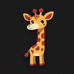 Adorable Baby Giraffe Illustration On Black Background