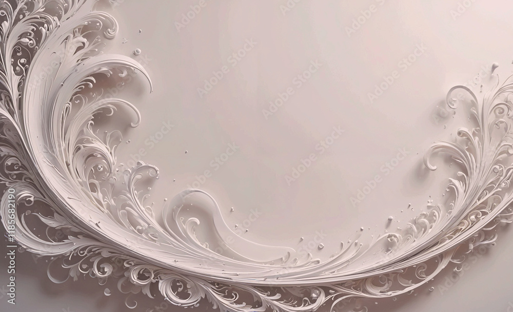 Poster white background with a white and black design. the design is a swirl with a lot of detail
