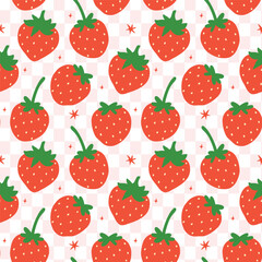 Reto Coquette Valentine Heart Strawberry Bow Seamless Pattern on checkered background