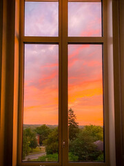 sunset through window