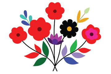Colorful floral bouquet illustration in modern flat design, perfect for packaging, decoration, and creative projects. Vibrant and trendy art for versatile design needs.