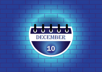 Obraz premium A stylized calendar page for December 10th is displayed against a blue brick wall background. The design is clean and modern, ideal for various uses.