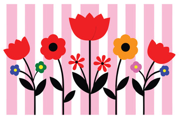 Obraz premium Colorful floral bouquet illustration in modern flat design, perfect for packaging, decoration, and creative projects. Vibrant and trendy art for versatile design needs.