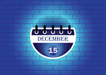 A graphic of a calendar page for December 15th, displayed on a blue brick wall. The design is clean and modern, suitable for various uses, including website banners, social media posts