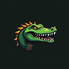 Obraz premium Fierce Green Crocodile Head Spiked Crest Design