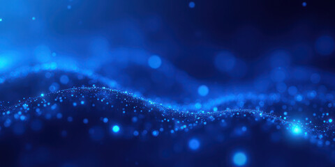 Dynamic Abstract Digital Art with Cool Blue Gradient Sky and Wave-like Light Formation, Perfect for tranquil Tech and Nature Themes, Highlighting Sparkling Elements and Movement