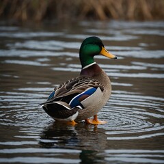 Fototapeta premium Shoot a close-up image highlighting the distinctive long tail of the male duck.