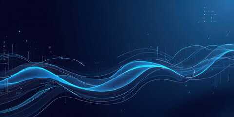 Sleek Digital Art with Abstract Waveform and Blue Hues, Ideal for Futuristic Business Themes and Tech Presentations, Suggesting Motion and Data Flow