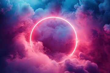 Obraz premium A circle of red and purple smoke is floating in the sky