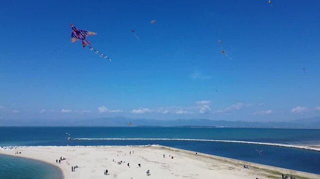 Aerial View of Kites at the Beach on Clean Monday &ndash; Let's Go Fly a Kite, Greece