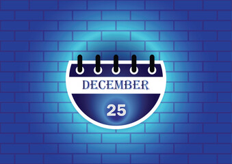 A digitally rendered image of a calendar page showing December 25th. The page is depicted against a blue brick wall backdrop, creating a visually appealing and modern aesthetic.