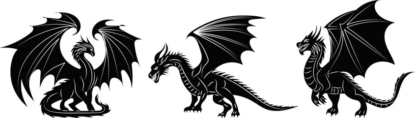 silhouette dragons on white background vector