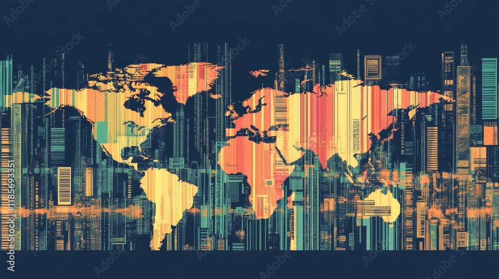 Poster global data visualization digital world map infographic design abstract environment perspective over