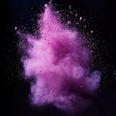 A vibrant explosion of pink powder against a dark background, creating a dynamic and artistic visual effect.