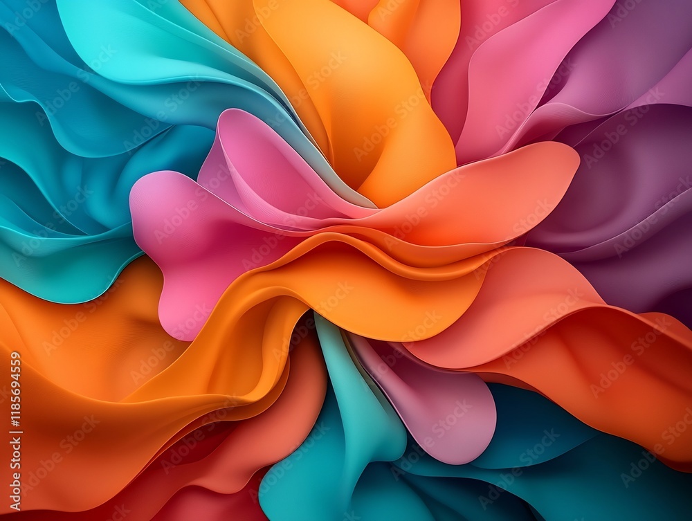 Poster captivating kaleidoscopic abstract pattern of prismatic undulating forms in a vibrant spectrum of hu