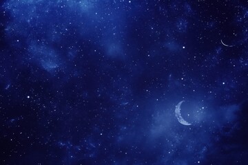 Fototapeta premium Night Sky Celestial Scene With Crescent Moon And Stars