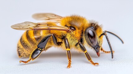 Close-up of a Honey Bee with Detailed Features on a Light Background for Nature and Wildlife Photography