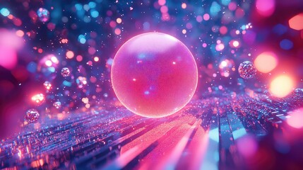 Dynamic D rendering of a glowing sphere surrounded by digital particles and technology-inspired visuals, perfect for smart tech themes
