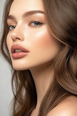 Captivating beauty with long, healthy hair showcasing a stunning look in a modern beauty studio setting