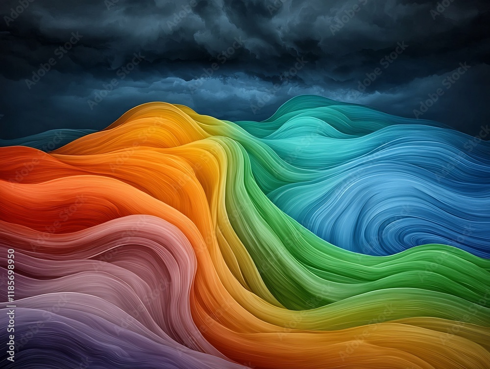 Poster captivating dynamic topographical rainfall data heat map sinuous flowing river of color advanced alg