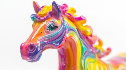 Fototapeta premium Close-up of a plastic horse of a carousel horses or merry-go-round isolated on white background. Italy, Europe.
