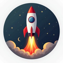 Red Rocket Launching Into The Night Sky