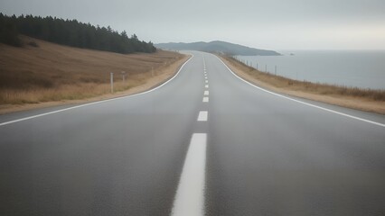 Naklejka premium Minimalist Winding Road Leading to Heart Shaped Horizon Professional High Resolution Microstock Image
