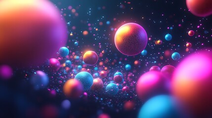 Abstract Sphere Symphony: A mesmerizing swirl of vibrant, glowing spheres dances through a deep blue cosmos, evoking a sense of wonder and boundless possibilities.  