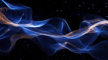 Ethereal Blue Wave Flow with Cosmic Stars in Dark Space Background