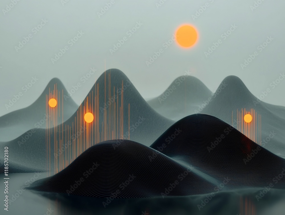 Poster captivating atmospheric data visualizations with undulating fluid topographic contours hypnotic rain