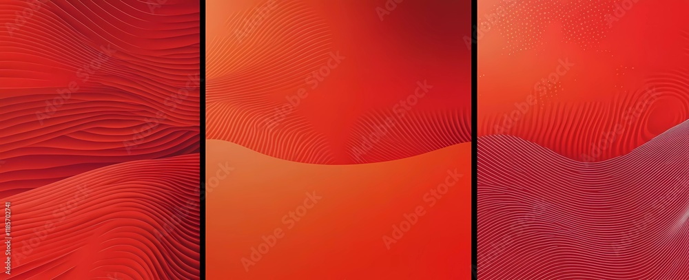 Poster set of red gradient background vector design templates, with circle and line patterns, in a minimal 