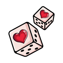 Made in uk Two dice with hearts, symbolizing a romantic gamble. A playful illustration perfect for Valentine's Day.