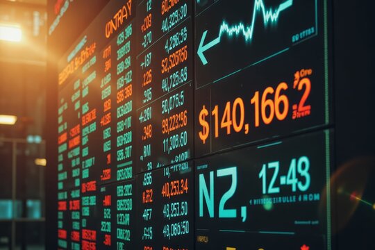 Stock Market Data Displays Financial Numbers And Graphs