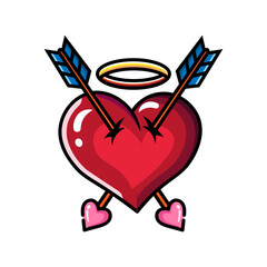 Made in uk A vibrant illustration of a heart pierced by two cupid's arrows, adorned with a golden halo.