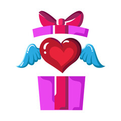 Made in uk A winged heart pops out of a gift box, symbolizing Valentine's Day love.