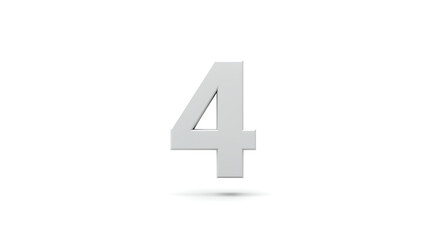 3D Number Four White Digit Realistic Render Isolated on White Background