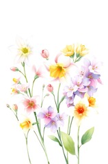 Watercolor painting of a colorful spring flower bouquet.