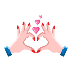 Made in uk Two hands forming a heart shape with floating pink hearts.  A symbol of love and affection.