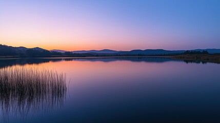 Fototapeta premium A Large Body of Water With Mountains in the Background - Generative AI
