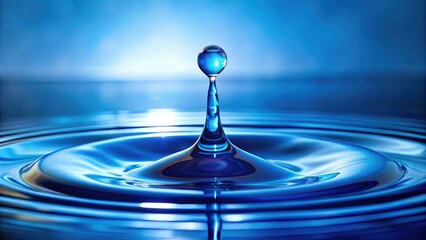 A Blue and Periwinkle Droplet on a Glass, blue color, rounded shape, dripping