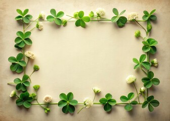 Fototapeta premium Minimalist Irish clover frame, blank canvas, nature's elegant touch.