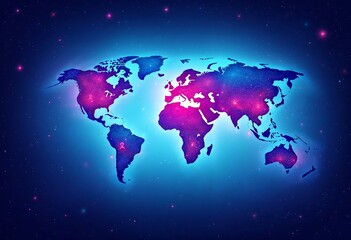 Naklejka premium World Map Neon Glowing Digital Earth Globe Universe Galaxy Design