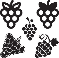 Fototapeta premium Vector black silhouette of grapes, bunch of grapes with leaf flat icon for food, grapes vector icon, silhouette grapes fruit black color