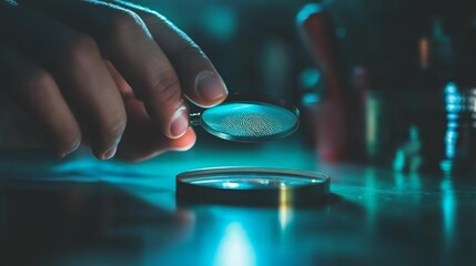 Obraz premium Detective carefully analyzes clues and traces at a crime scene, showcasing meticulous investigation and pursuit of truth.